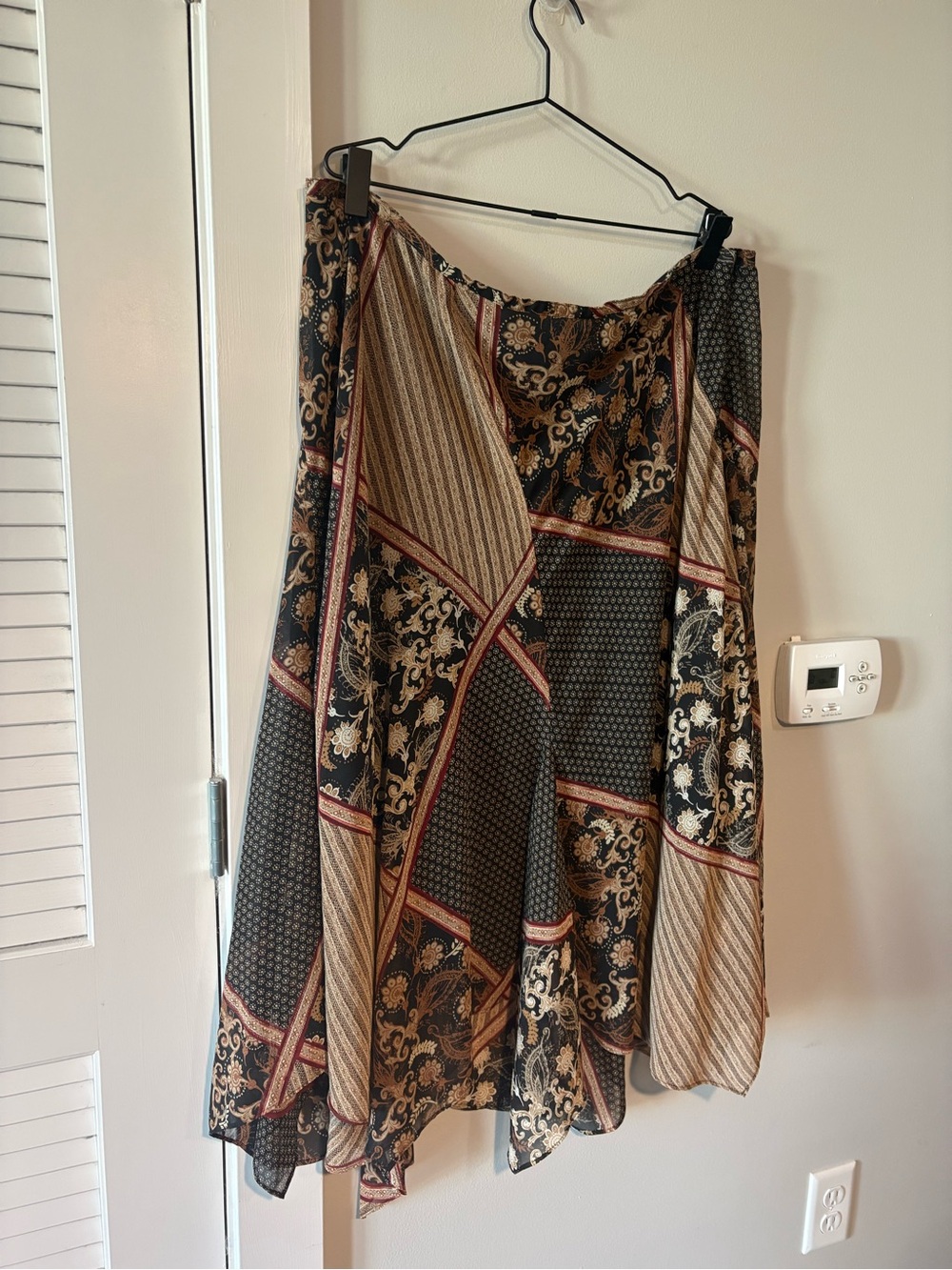 PLUS Emma James Black, Tan and Cream High-Low Patchwork Skirt